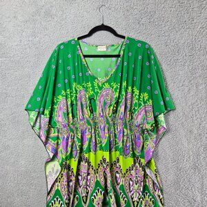 Womens Boho Paisley Kaftan Top 1X Green Purple Festival Beach Cover Up Tunic Col